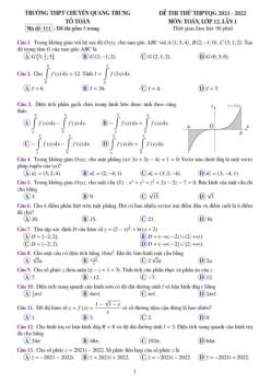 Đề thi thử Toán THPTQG 2022 lần 1 trường chuyên Quang Trung – Bình Phước