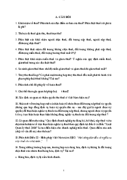Câu hỏi và bài tập ôn tập môn Luật Thuế