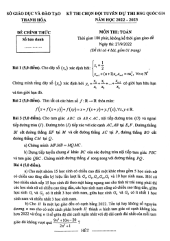 Đề chọn đội tuyển thi HSG QG môn Toán năm 2022 – 2023 sở GD&ĐT Thanh Hóa