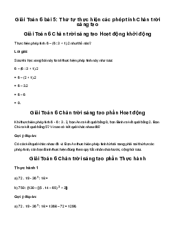 Giải Toán 6 Bài 5: Thứ tự thực hiện các phép tính sách Chân Trời Sáng Tạo