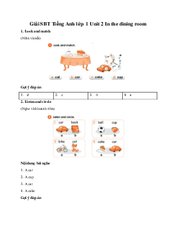 Giải SBT Tiếng Anh lớp 1 Unit 2 In the dining room