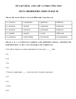 Bài tập tiếng Anh 12 Unit 5 Higher Education có đáp án
