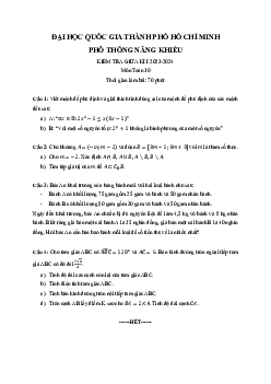 Đề giữa kì 1 Toán 10 năm 2023 – 2024 trường Phổ thông Năng khiếu – TP HCM