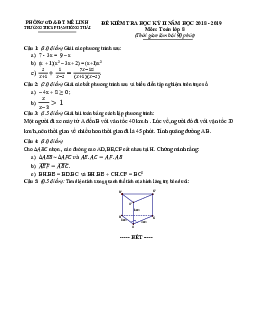 Đề thi HK2 Toán 8 năm 2018 – 2019 trường THCS Phạm Hồng Thái – Hà Nội