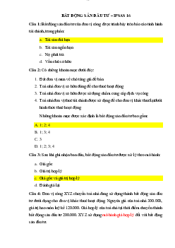 Bộ câu hỏi trắc nghiệm ôn tập Bất động sản đầu tư có đáp án