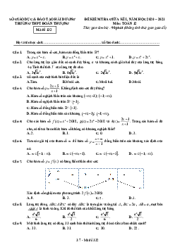 Đề thi giữa kì 1 Toán 12 năm 2020 – 2021 trường THPT Đoàn Thượng – Hải Dương