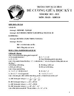 Đề cương giữa kỳ 1 Toán 10 năm 2022 – 2023 trường THPT Xuân Đỉnh – Hà Nội
