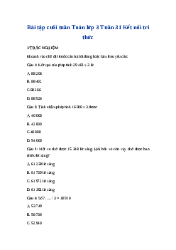 Phiếu bài tập cuối tuần lớp 3 môn Toán - Tuần 31 (Nâng cao) | Kết nối tri thức