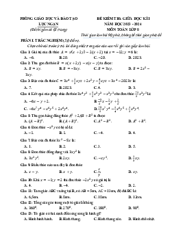 Đề giữa học kì 1 Toán 8 năm 2023 – 2024 phòng GD&ĐT Lục Ngạn – Bắc Giang
