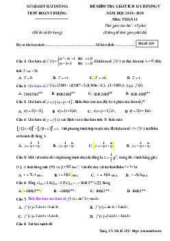 Đề kiểm tra ĐS&GT 11 chương 5 năm 2018 – 2019 trường Đoàn Thượng – Hải Dương
