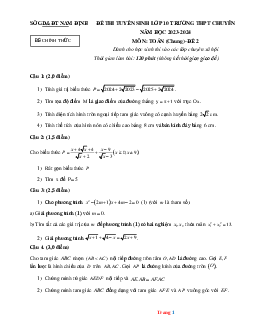 Đề thi tuyển sinh vào lớp 10 THPT chuyên năm học 2023-2024 môn toán đề 2 chuyên Sở GD Nam Định (có đáp án và lời giải chi tiết