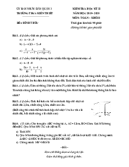 Đề thi HK2 Toán 8 năm 2019 – 2020 trường THCS Kiến Thiết – TP HCM
