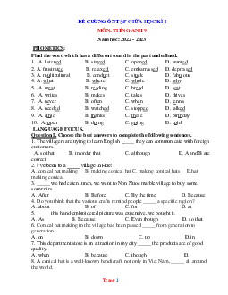 Đề cương ôn tập tiếng anh 9 giữa học kỳ 1 năm 2022-2023