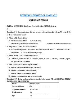 Đề Thi Học Sinh Giỏi Lớp 11 Môn Anh (có đáp án) Năm 2021
