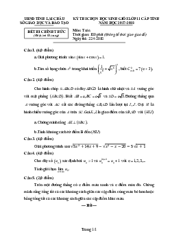 Đề thi học sinh giỏi Toán 11 cấp tỉnh năm 2017 – 2018 sở GD&ĐT Lai Châu