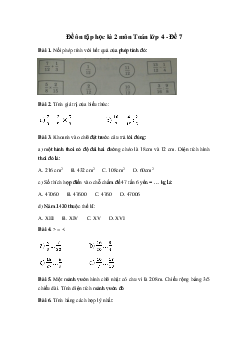 Đề ôn tập học kì 2 môn Toán lớp 4 - Đề 7