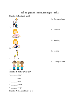 Đề thi giữa kì 1 môn Anh lớp 1 năm học 2020 - 2021 - Đề 2 | Global Success