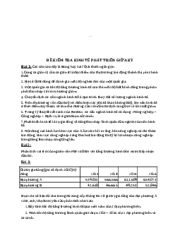 Đề thi giữa học kì môn Kinh tế phát triển