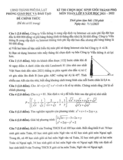 Đề thi HSG thành phố Toán 9 năm 2021 – 2022 phòng GD&ĐT Đà Lạt – Lâm Đồng