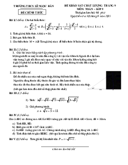 Đề khảo sát Toán 9 tháng 9 năm 2021 trường THCS Lê Ngọc Hân – Hà Nội