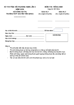 Đề thi Trại hè Phương Nam lần thứ III năm 2016 môn Tiếng Anh