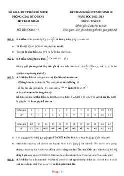 Đề tham khảo vào 10 môn Toán Phòng GD Quận 1 năm học 2022-2023 mã đề: Quận 5- 1 (có đáp án và lời giải chi tiết)