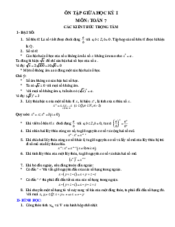 Đề cương ôn tập giữa học kì 1 môn Toán 7 