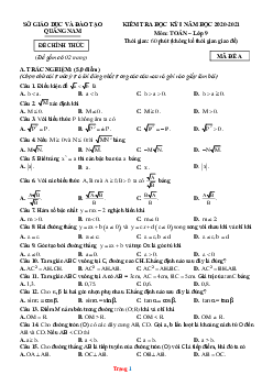 Đề thi kiểm tra học kỳ I năm học 2020-2021 môn toán lớp 9 Sở GD Quảng Nam (có đáp án và lời giải chi tiết