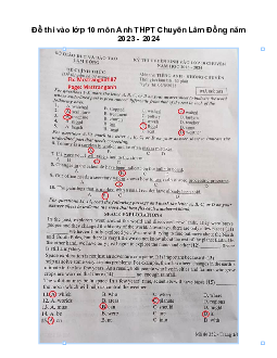 Đề thi tuyển sinh vào lớp 10 môn Tiếng Anh năm 2023 - 2024 trường THPT Chuyên Lâm Đồng