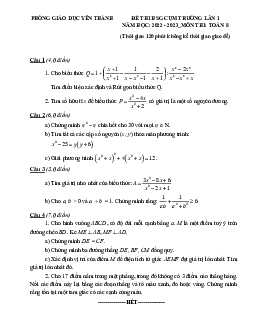 Đề HSG cụm trường lần 1 Toán 8 năm 2022 – 2023 phòng GD&ĐT Yên Thành – Nghệ An