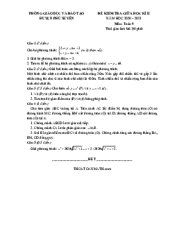 Đề thi giữa kì 2 Toán 9 năm 2020 – 2021 phòng GD&ĐT Phú Xuyên – Hà Nội