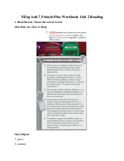 Tiếng Anh 7 Friends Plus Workbook Unit 2 Reading