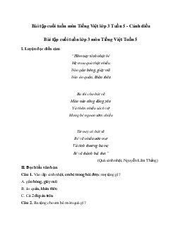 Bài tập cuối tuần lớp 3 môn Tiếng Việt Cánh diều - Tuần 5