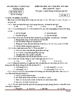 Đề Thi Học Kỳ 1 Lịch Sử 9 Quảng Nam 2017-2018 (Có Lời Giải)