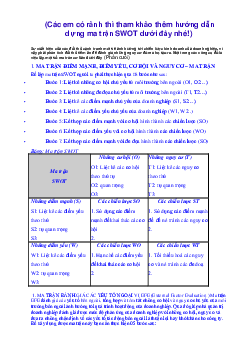 Hướng dẫn dựng ma trận SWOT | Tài liệu môn Quản trị doanh nghiệp | Trường Cao đẳng Kỹ thuật Công nghệ Nha Trang