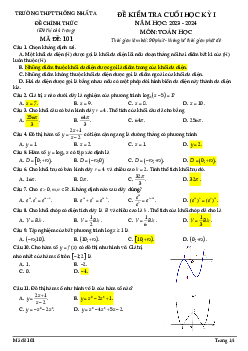 Đề cuối học kỳ 1 Toán 12 năm 2023 – 2024 trường THPT Thống Nhất A – Đồng Nai