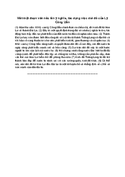 Văn mẫu 8  | Đoạn văn nêu ý nghĩa, tác dụng việc dời đô của Lý Công Uẩn