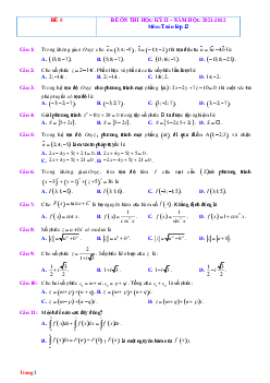 Đề Thi HK2 Môn Toán 12 Có Lời Giải Chi Tiết Năm 2022-Đề 5