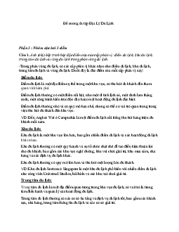 Đề cương ôn tập Địa Lý Du Lịch | Trường Đại học Khoa học, Đại học Thái Nguyên