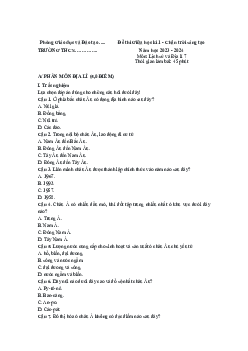 Đề thi giữa học kì 1 môn Lịch sử - Địa lí 7 năm 2023 - 2024 sách CTST - Đề 5
