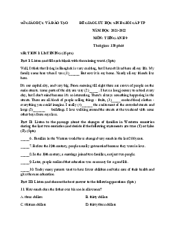 Đề Giao Lưu Học Sinh Giỏi Cấp TP Năm Học 2021-2022 Môn Tiếng Anh 9 Sở GD&ĐT Ninh Bình