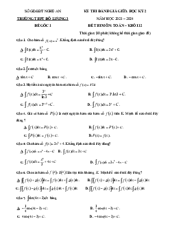 Đề giữa học kỳ 2 Toán 12 năm 2023 – 2024 trường THPT Đô Lương 3 – Nghệ An