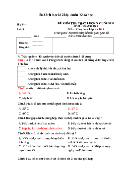 Bộ đề thi cuối học kì 2 lớp 4 môn Khoa học năm 2019 - 2020