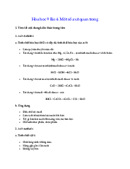 Hóa học 9 Bài 4: Một số axit quan trọng