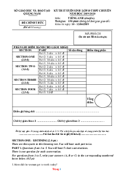 Đề thi tuyển sinh lớp 10 vào Trường THPT Chuyên năm 2019-2020 môn Tiếng Anh Sở GD Quảng Nam (có lời giải)