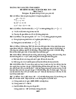 Đề thi học kì 2 Toán 9 năm 2019 – 2020 trường THCS Nguyễn Vĩnh Nghiệp – TP HCM