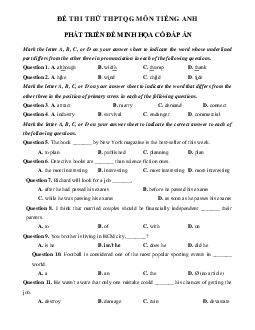 Đề thi thử THPT Quốc Gia 2023 môn Tiếng Anh - Đề 19 (có đáp án)
