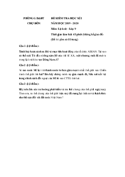 Đề thi học kì 1 lớp 9 môn Lịch sử Phòng GD&ĐT Chợ Đồn năm học 2019 - 2020