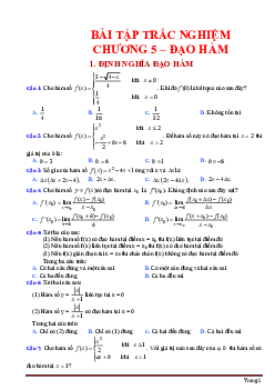 Trắc nghiệm đạo hàm theo từng bài học (có đáp án)