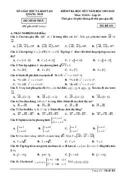 Đề thi HK1 Toán 10 năm học 2019 – 2020 sở GD&ĐT Quảng Nam